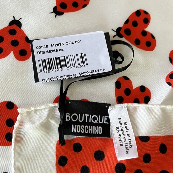 Moschino Boutique Silk Scarf Red Heart Lady Bugs 26โx26โ - Picture 7 of 8